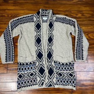 Lucky Brand Aztec Tribal Print Open Front Knit Cardigan